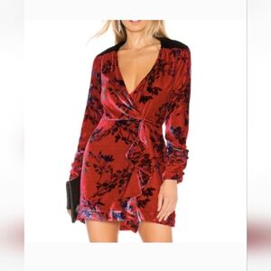 House Of Harlow x REVOLVE Red Floral Velour Mini Dress size L